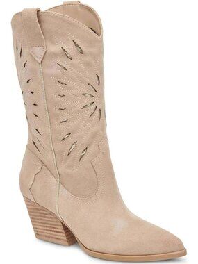 Dolce Vita Tan LOTIS Suede Western Cowboy Boots Gold Sparkle Cutouts 7